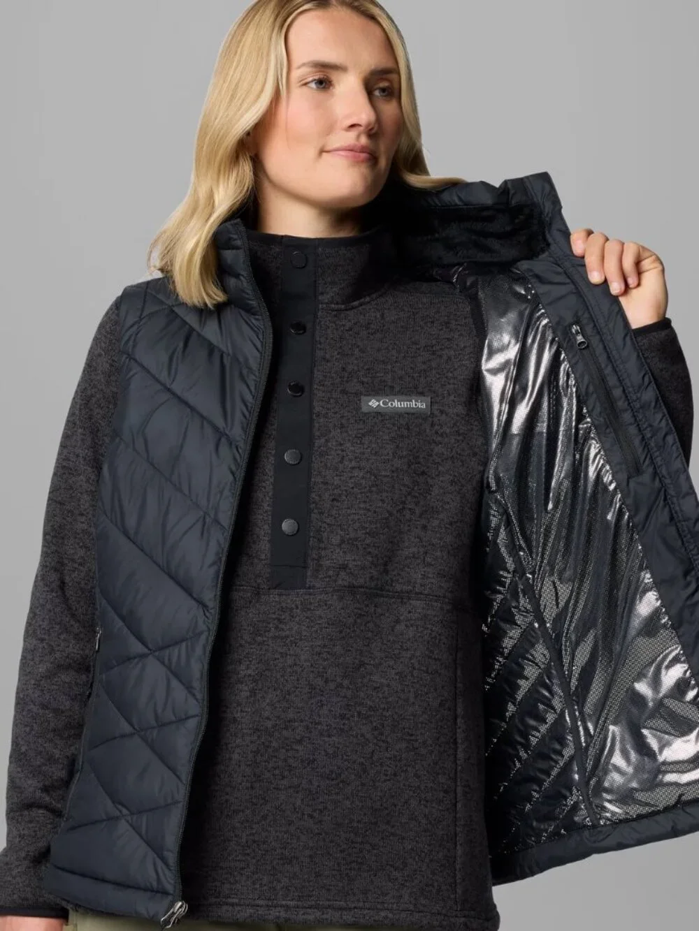 Columbia Women's Insulated Omni Heat Down Heavenly II Vest in Black Size S